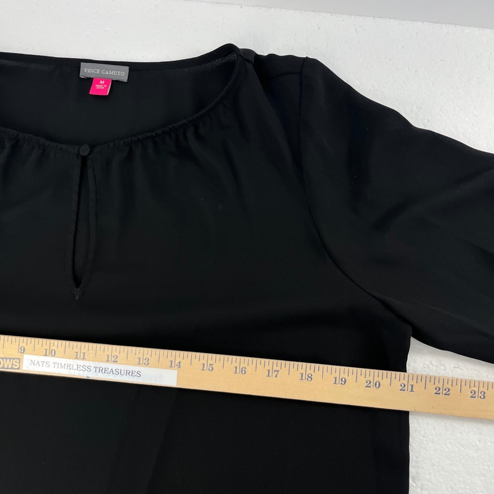 Vince Camuto Black Feather Trim Bell Sleeve Sheer Blouse Size Medium Whimsigoth - Picture 8 of 9